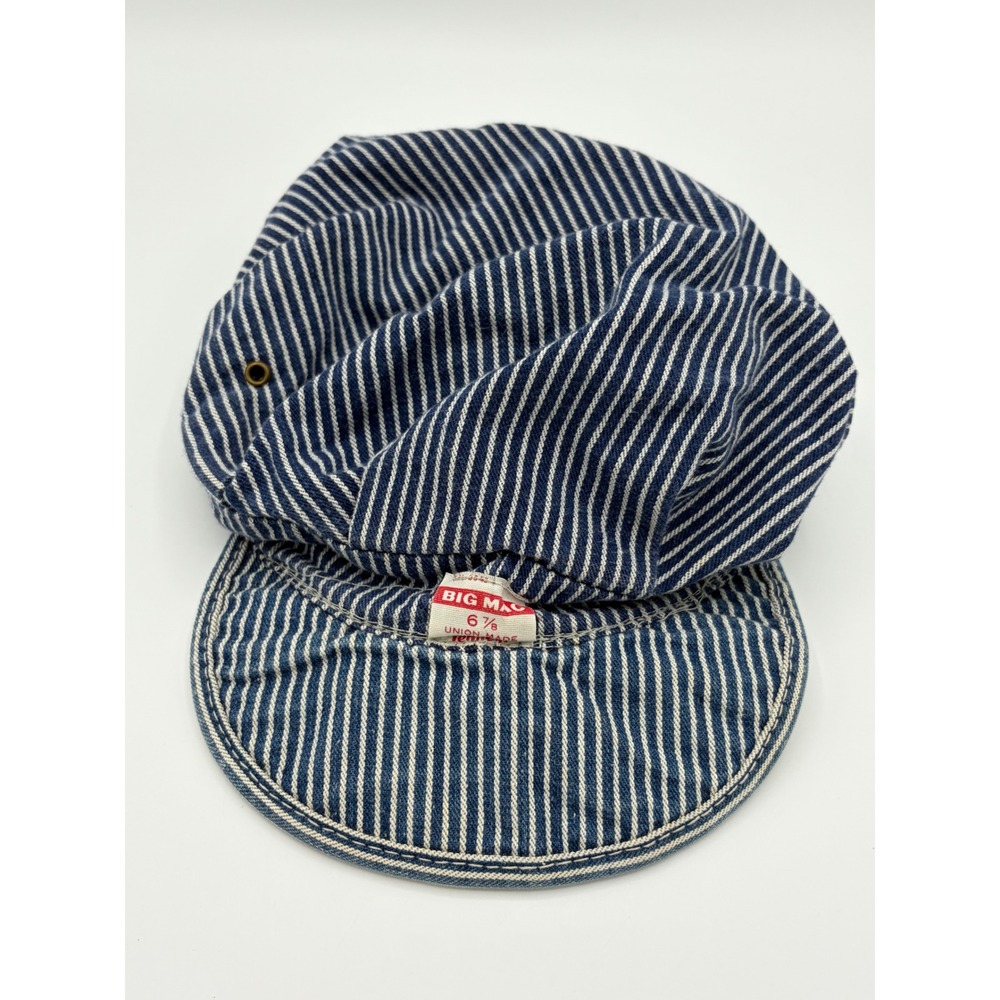 Vintage Big Mac Penneys Hickory Stripe Engineer Hat Union Made Blue White 6 7/8